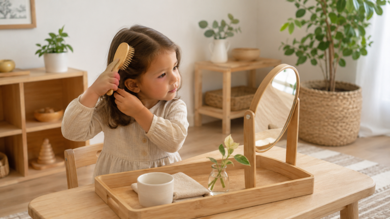 montessori hair brushing